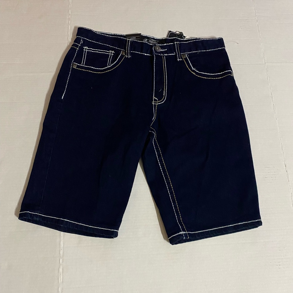 Dark blue Jean Shorts with Contrast Stitching and Belt Loops